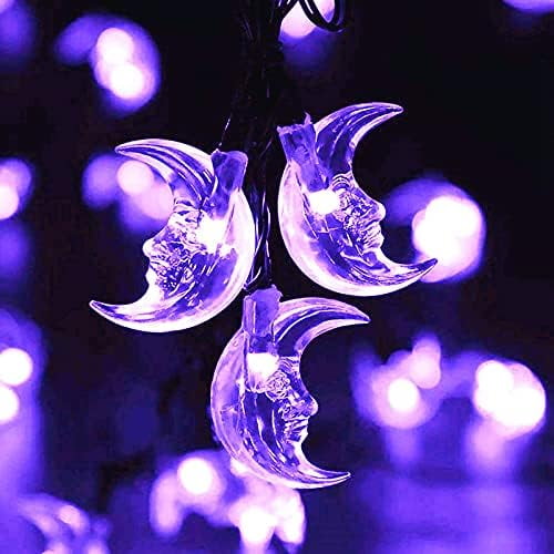 EONQY Moon String Lights, 20FT 30LED Solar Moon Fairy Christmas Lights Decorative Lighting for Outdoor, Garden, Home, Party, Halloween and Holiday Decorations (White)