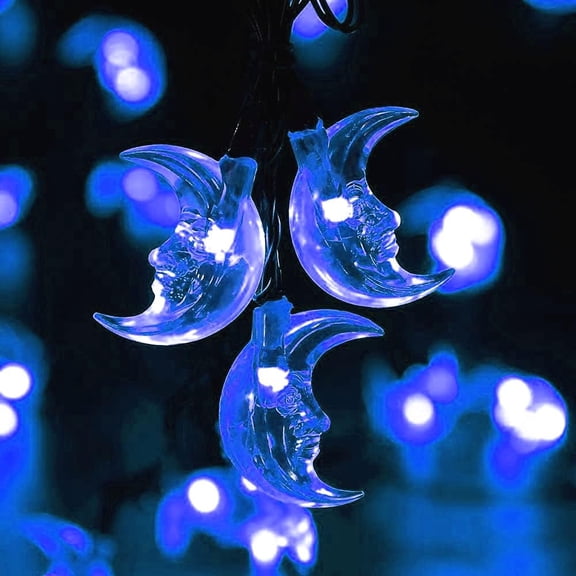 EONQY Moon String Lights, 20FT 30LED Solar Moon Fairy Christmas Lights Decorative Lighting for Outdoor, Garden, Home, Party, Halloween and Holiday Decorations (White)