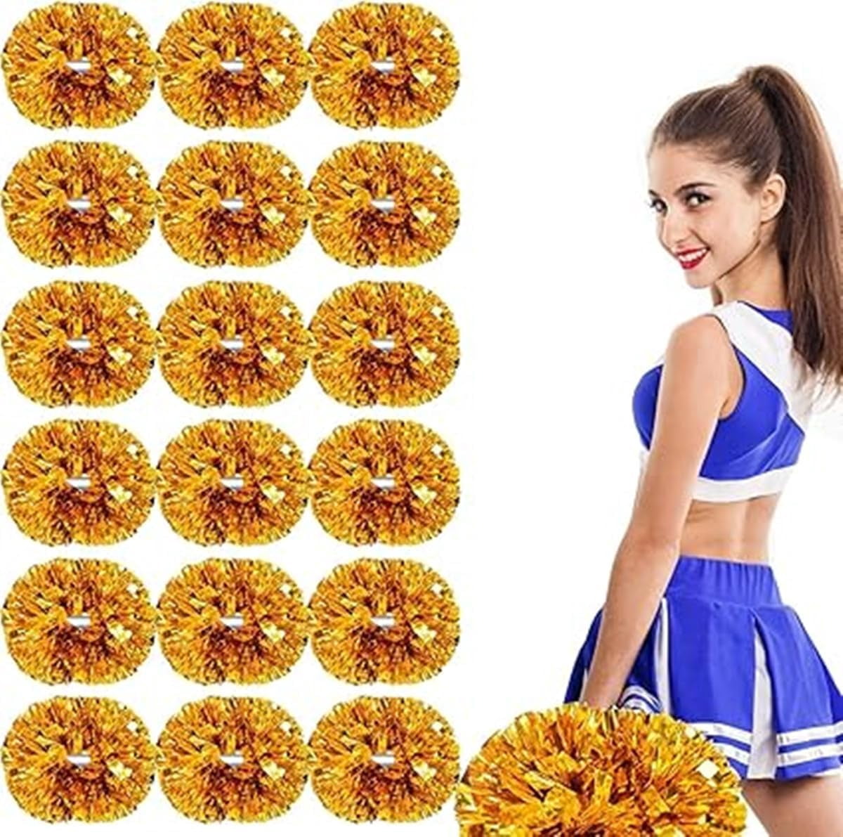 EONQY Plastic Cheerleading Poms, 18Pcs Super Cute Cheerleading pom poms Cheer Dance Pom Pom with Plastic Handle for Game, Sports, Aerobics