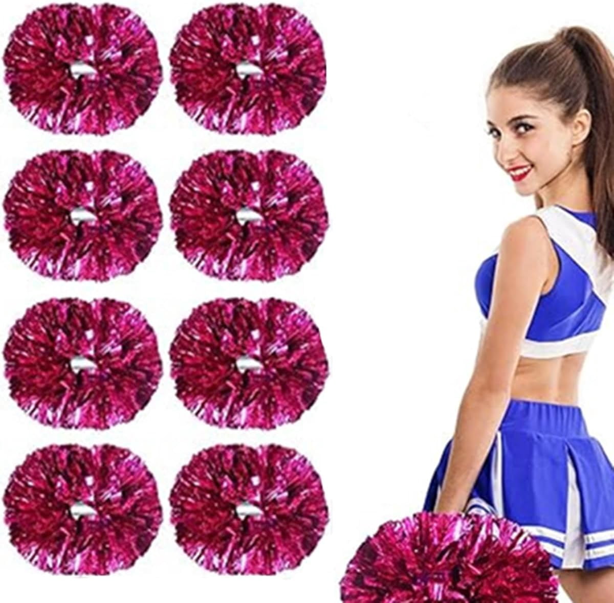 EONQY Plastic Cheerleading Poms, 8Pcs Super Cute Cheerleading pom poms Cheer Dance Pom Pom with Plastic Handle for Game, Sports, Aerobics