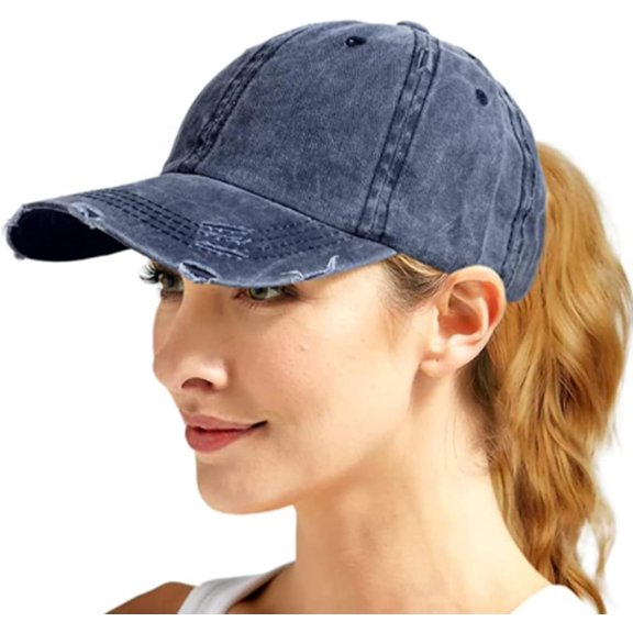 EONQY Ponytail Baseball Cap, Women's High Ponytail Hat Sun Hat Peaked Cap Versatile Washed Dad Hat for Outdoor Sports Such as Jogging and Tennis