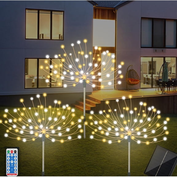EONQY Solar Garden Firework Lights, 3 x 120 LED Fairy Lights Solar Powered Starburst Lights Outdoor Firework Decorative Lamp Pathway Lighting