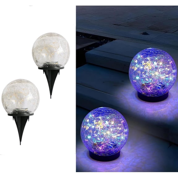 EONQY Solar Ground Lights, 2 Pack Garden Waterproof LED Glass Crack Decorative Lights,Solar In-Ground Landscape Path Lighting for Pathway Patio Yard Walkway