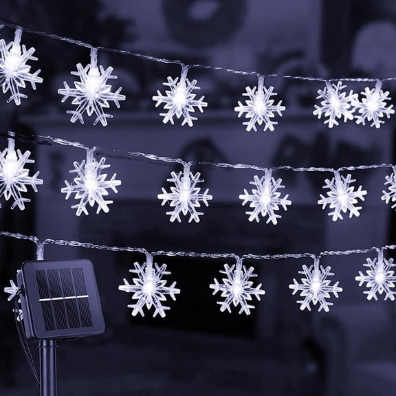 EONQY Solar Snowflake Lights String, 8 Modes Waterproof Solar Christmas Fairy Lights for Home Gardens Outdoor Holiday Christmas Tree Party Decorations