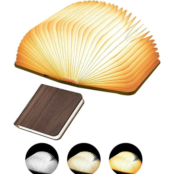 EONQY Wooden Book Light, Folding Book Lamp, Magnetic USB Rechargeable Mood Lighting Creative Night Light for Home, Office, Library Decor