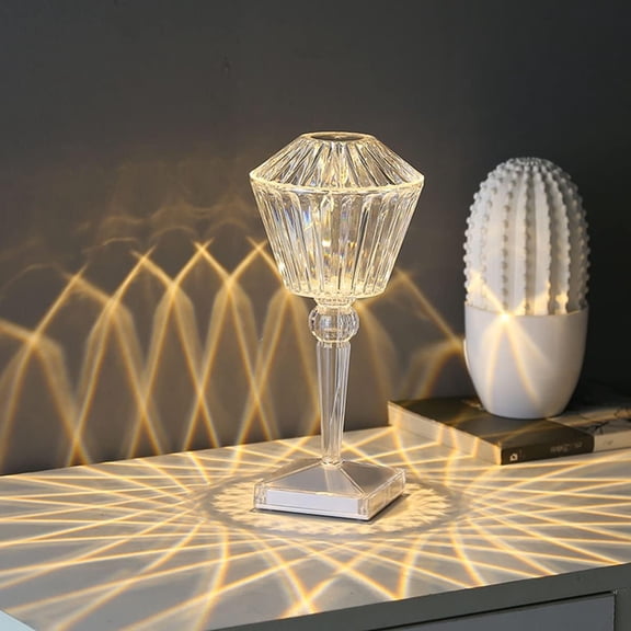 EONQYCrystal Table Lamp, Bedside Lamps with Touching Control, 3 Lighting Colors Brightness Adjustable USB Rechargeable Crystal Decorative Nights Lamp