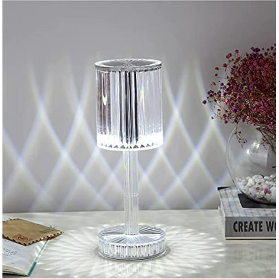 EONQYCrystal Table Lamp, Bedside Lamps with Touching Control, 3 Lighting Colors Brightness Adjustable USB Rechargeable Crystal Decorative Nights Lamp