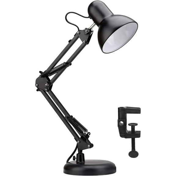 EONQYLED Table Lamp, Metal Desk Lamp, Adjustable Goose Neck Swing Arm Table Lamp with Interchangeable Base Or Clamp for Bedroom, Study, Office, Table
