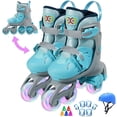 thumbnail image 1 of EONROACOO 2-in-1 Toddler Kids Roller Skates for Girls Boys, Adjustable Sizes, Light up(M, Blue), 1 of 10