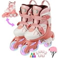 thumbnail image 1 of EONROACOO 2-in-1 Toddler Kids Roller Skates for Girls Boys, Adjustable Sizes, Light up(M,Pink), 1 of 10