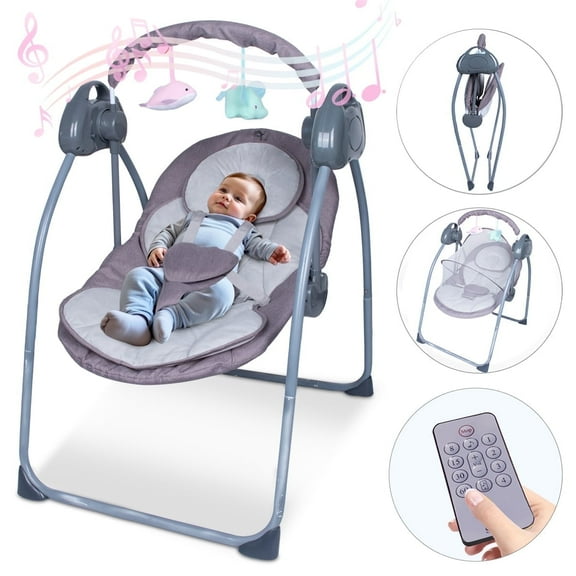 EONROACOO 5-Speed Baby Swing for Newborn Toddler, Bluetooth Infant Swing Bouncer(Grey)