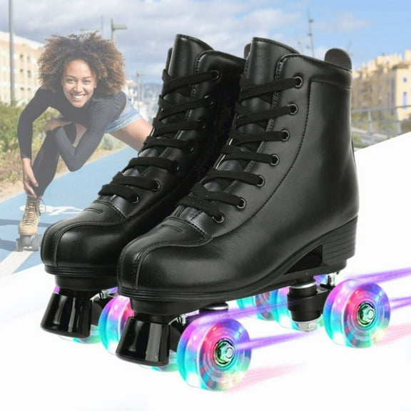 EONROACOO Black Roller Skates for Women Men, Light-up Skates for Girls(Women 8.5/Men 7)