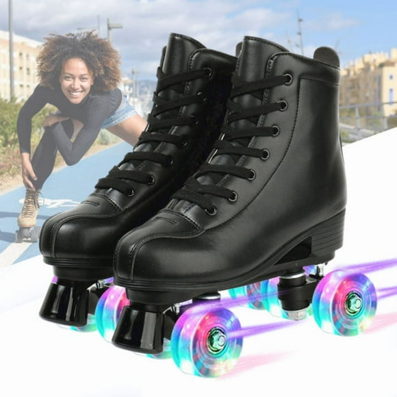 EONROACOO Black Roller Skates for Women Men, Light-up Skates for Girls(Women 8/Men 6.5)
