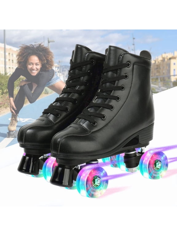 Black Roller Skates for Women Men, Light-up Skates for Girls(Women 8/Men 6.5)