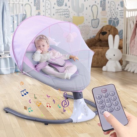 EONROACOO Portable Baby Swing, 4 Speed Infant Toddler Swing Bouncer, Bluetooth, Pink