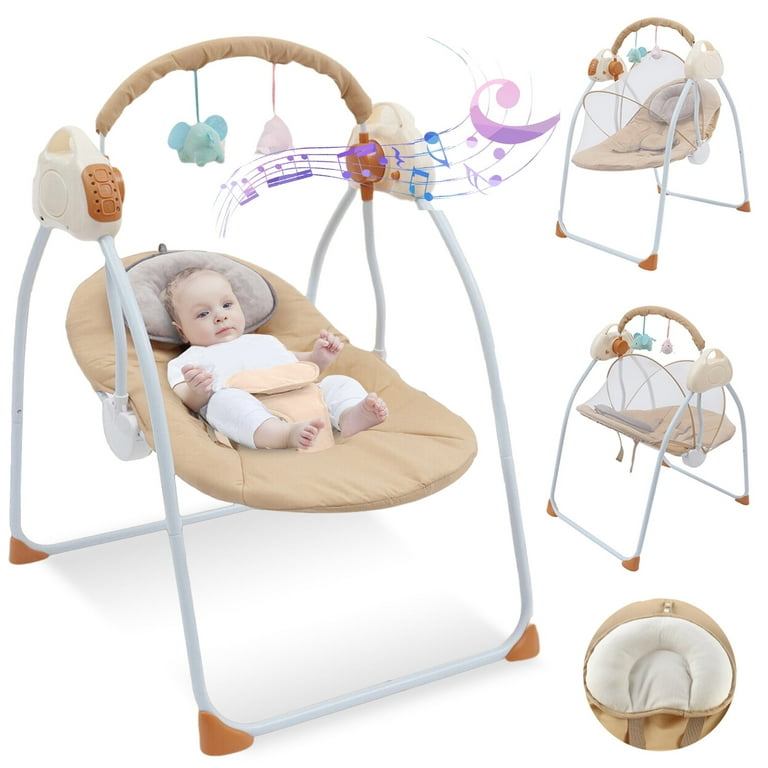 Free Shipping EONROACOO Electric Baby Swing with Music Portable Infant Swing for Baby Bouncer Sway Remote Control Brown Walmart