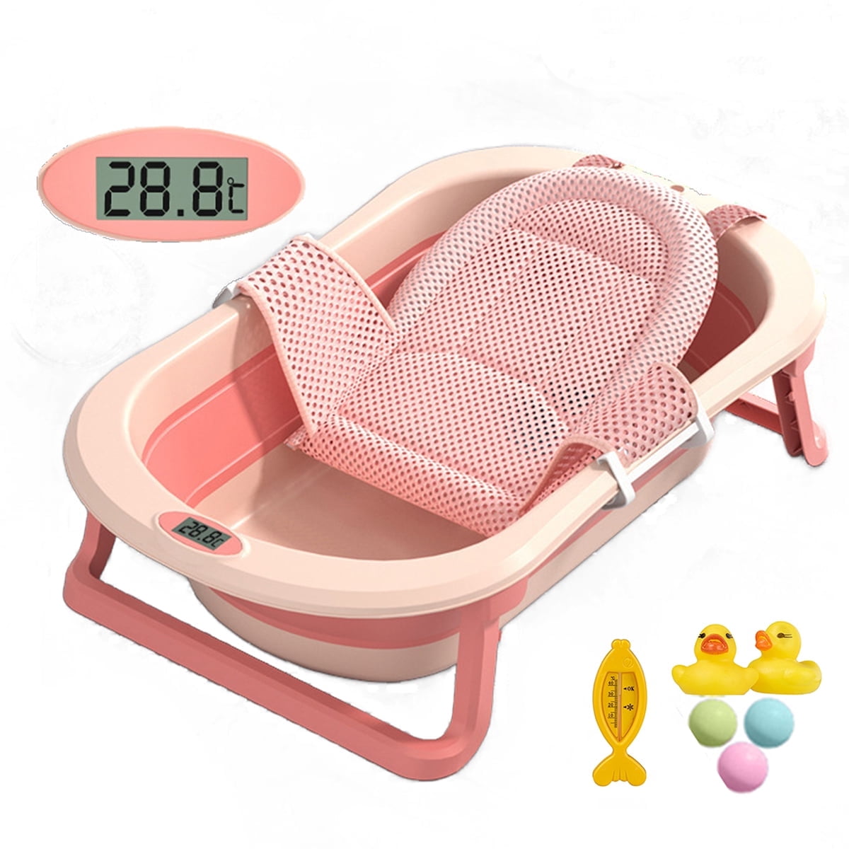 Baby Bathtub Mat With 5 Straps – Mesh Bath Cushion, Head Support, For Newborns To 24 Months, Pink