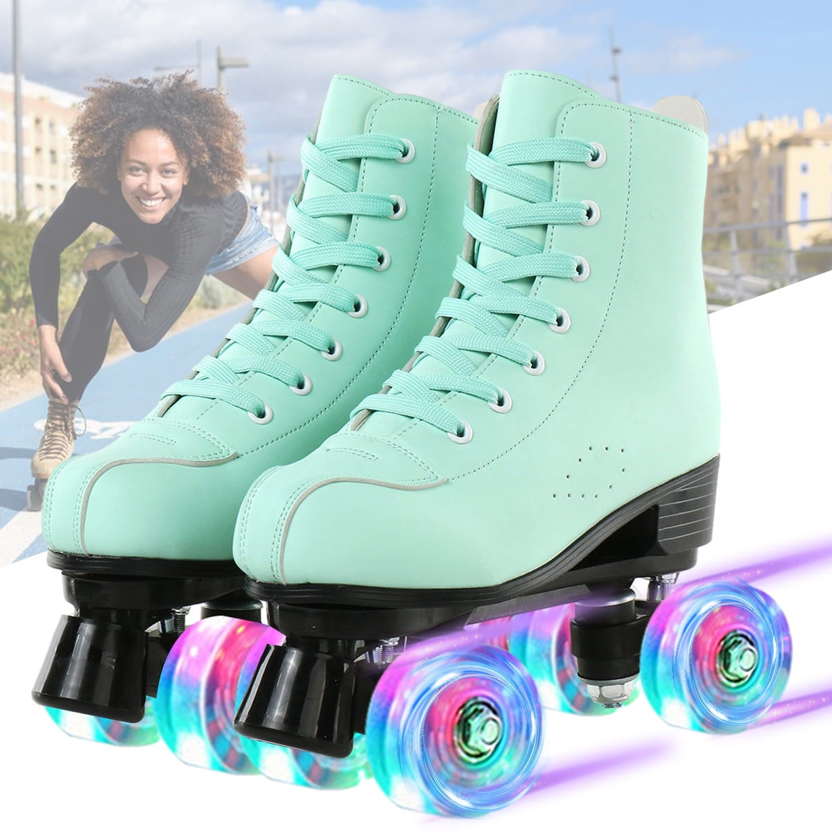 EONROACOO Green Women's Roller Skates for Girls, Lightning Wheels Mens Skates(Women 7/Men 5.5)