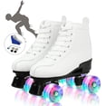 thumbnail image 1 of EONROACOO Kids & Adult Roller Skates, Leather Light up Wheels Double Row Quad Skates(White, Women 7/Men 6), 1 of 11