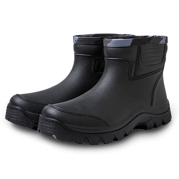 EONROACOO Mens Rain Boots Waterproof Rubber Ankle Boots for Mens, Black(Size 11)