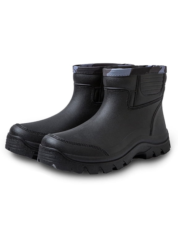 Mens Rain Boots Waterproof Rubber Ankle Boots for Mens, Black(Size 11)
