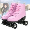 thumbnail image 1 of EONROACOO Pink Roller Skates, Adult Kids Black Wheels Double Row Leather Quad Skates(Women 10.5/Men 9), 1 of 10