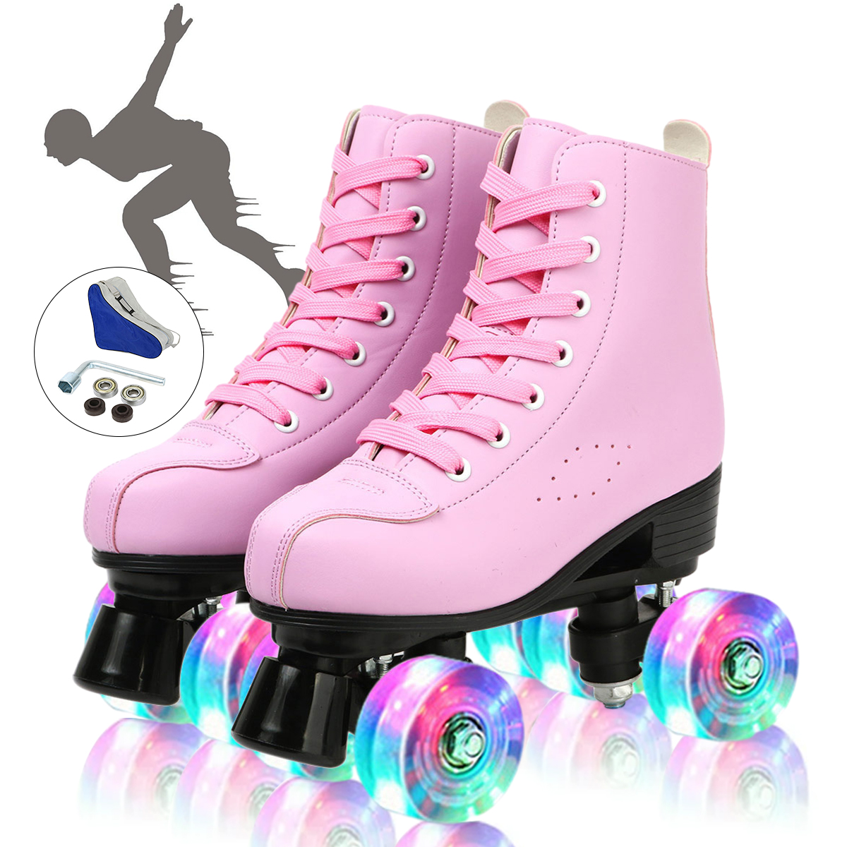 Skate Gear Extra Support Quad Roller Skates, Holiday Gift for Adults (Black, Women's 10, Men's 9
