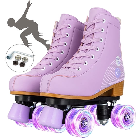 EONROACOO Purple Roller Skates for Women Girls, Light up Double-Row Quad Skates(Women 10/Men 8.5)