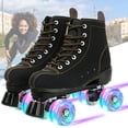 thumbnail image 1 of EONROACOO Roller Skates, High Top Leather Roller Skates for Adult, Light up Wheels Double Row Quad Skates(Black,Women 8.5/Men 7), 1 of 11