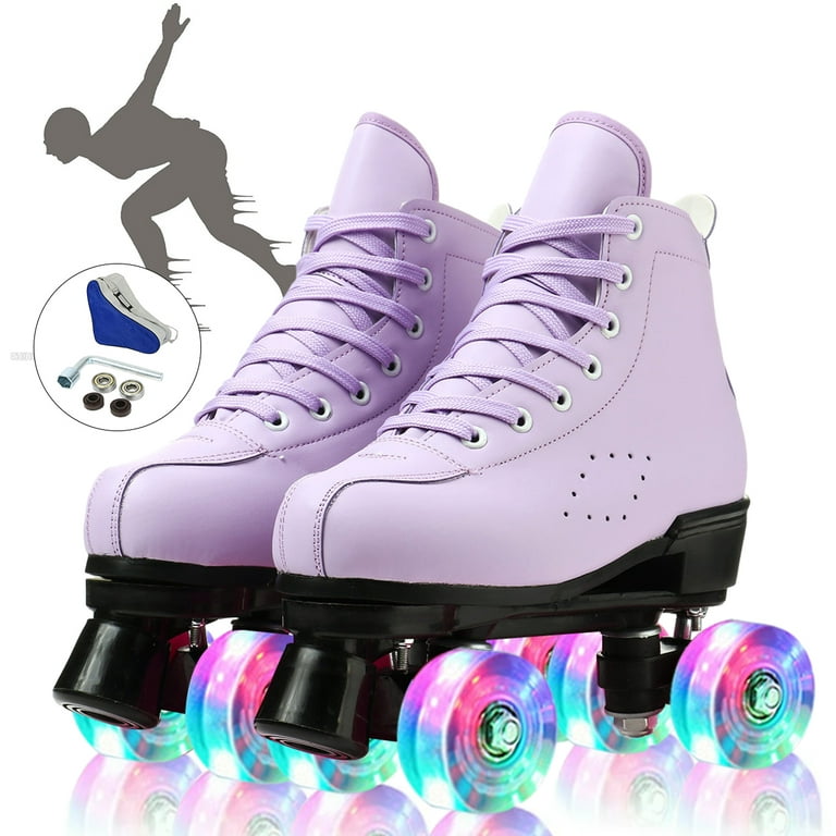 EONROACOO Roller Skates for Adult & Kids, Classic Double Row Leather Shiny  Quad Skates(Purple, Women 6/Men 4.5)