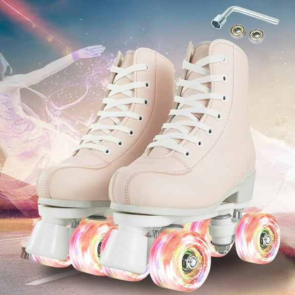 EONROACOO Roller Skates for Women Girls, Kids Teen Adult Light up Quad Skates, Pink(Women 6/Men 4.5)