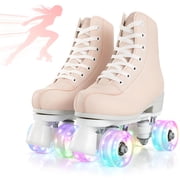 EONROACOO Roller Skates for Women Girls, Kids Teen Adult Light up Quad Skates, PinkWomen 6/Men 4.5