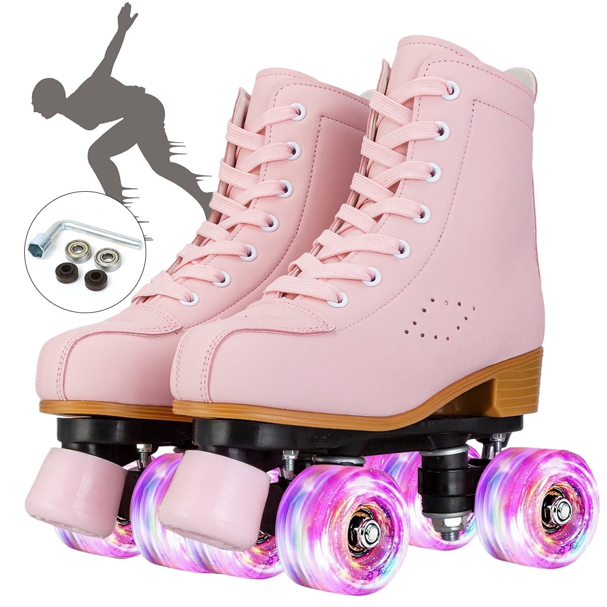 EONROACOO Roller Skates for Women Girls with Light up Wheels, Adult Pink Skates(Women 10/Men 8.5)