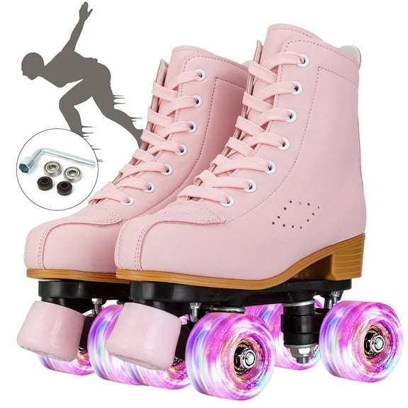 EONROACOO Roller Skates for Women Girls with Light up Wheels, Adult Pink Skates(Women 8.5/Men 7)