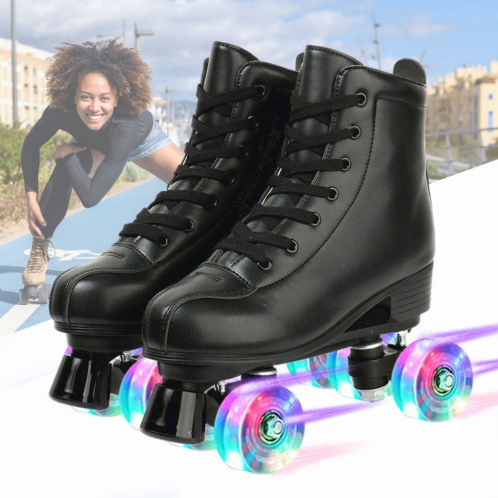 EONROACOO Black Roller Skates for Women Men, Light-up Skates for Girls(Women 7/Men 5.5)