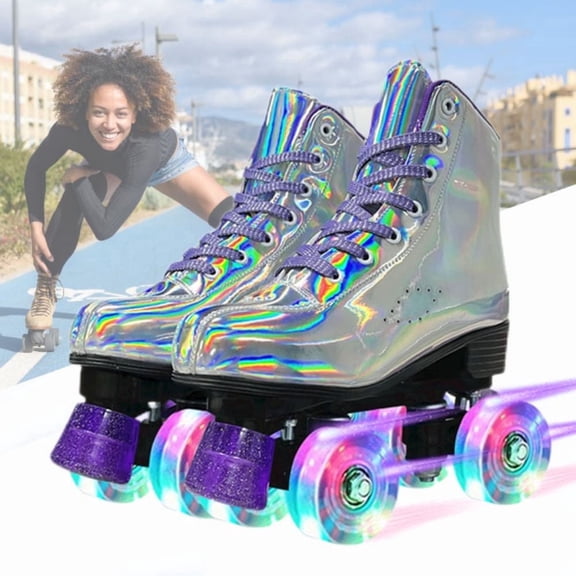 EONROACOO Sliver Roller Skates for Women Girls Light up 4 Wheels Skates,Adult(Women 10/Men 8.5)