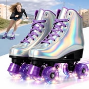 EONROACOO Sliver Roller Skates for Women Girls Light up 4 Wheels Skates,AdultWomen 8.5/Men 7