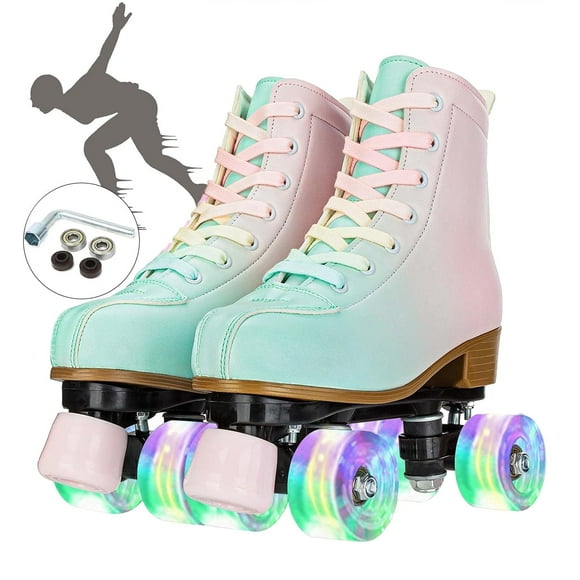 EONROACOO Light up Roller Skates for Women Girls, Adult Teen Green Pink Skates(Women 7/Men 5.5)