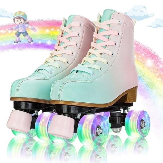 EONROACOO Teen Kids Roller Skates, Light-up Wheels Double-Row Quad Skates,Youth 3