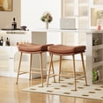thumbnail image 1 of EOP 24''H Barstools Set of 2, Modern Saddle Counter Height Bar Stools, PU Leather Farmhouse Backless Counter Stools with Sturdy Metal Frame Legs, Brown, 1 of 9