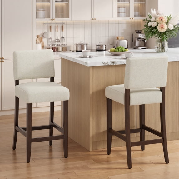 EOP 25.98" Modern Counter Height Barstools Set of 2, Farmhouse Wooden Upholstered Bar Stools With Footrest for Kitchen Island, Bar, Dining Room, Beige