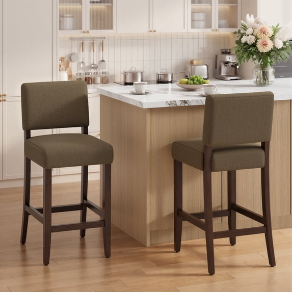 EOP 25.98" Modern Counter Height Barstools Set of 2, Farmhouse Wooden Upholstered Bar Stools With Footrest for Kitchen Island, Bar, Dining Room, Brown
