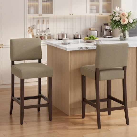 EOP 25.98" Modern Counter Height Barstools Set of 2, Farmhouse Wooden Upholstered Bar Stools With Footrest for Kitchen Island, Bar, Dining Room, Camel