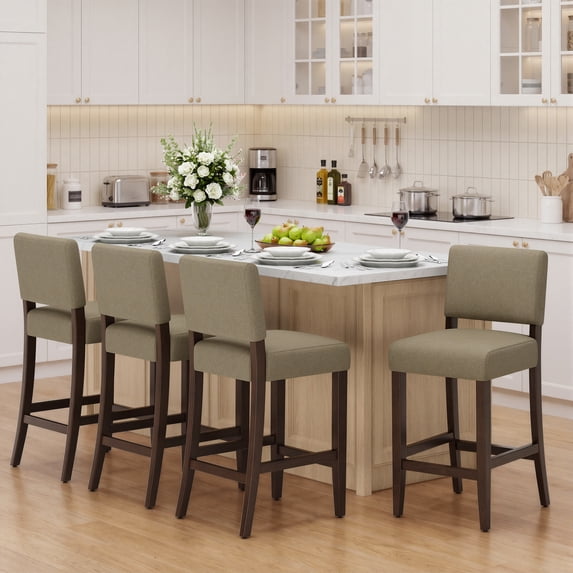 EOP 25.98" Modern Counter Height Barstools Set of 4, Farmhouse Wooden Upholstered Bar Stools With Footrest for Kitchen Island, Bar, Dining Room, Camel