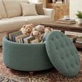 thumbnail image 1 of EOP 25" Round Storage Ottoman, Modern Tufted Fabric Footrest Stool With Reversible Tray Lid, Solid Wood Legs, Multifunctional Coffee Table For Living Room, Bedroom, Green, 1 of 16