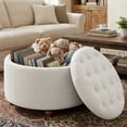 thumbnail image 1 of EOP 25" Round Storage Ottoman, Modern Tufted Fabric Footrest Stool With Reversible Tray Lid, Solid Wood Legs, Multifunctional Coffee Table For Living Room, Bedroom, Beige, 1 of 16