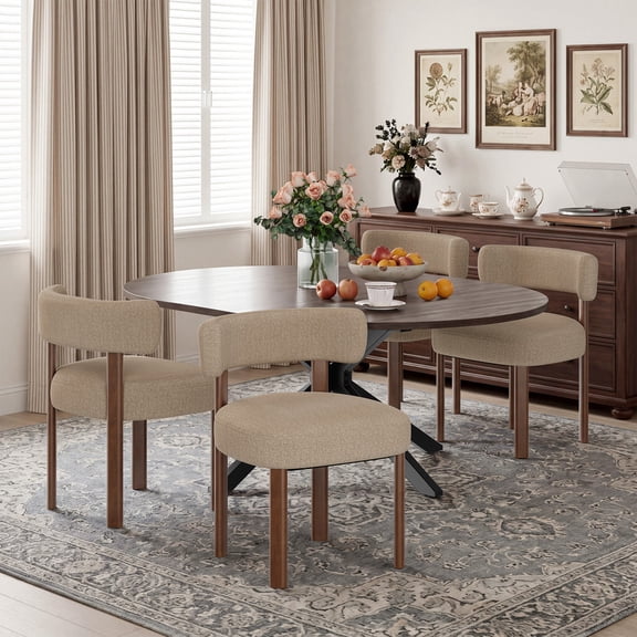EOP 5-Piece Dining Set with Expandable 43″- 59″ Dining Table and 4 Upholstered Chairs for Small Spaces Small Home Kitchen Apartment, Walnut Table with Camel Chairs