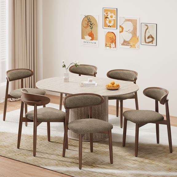 EOP 7-Piece Oval Extendable Dining Table Set for 6, 47''-63'' Wood Kitchen Table with 6 Chairs, Space-Saving Drop Leaf Table & Seating for Living Room, Kitchen, Dining Room