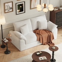 EOP 75.6" Wide Cloud Compression Sofa, Full Sponge Loveseat with Deep Seat, Upholstered Couch with 4 Pillows, No Assembly Required for Small Living Spaces, Beige