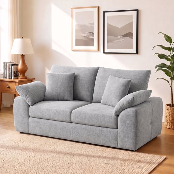 EOP 76" Wide Loveseat Sofa, Comfy Cloud Couch with Deep Seat & 4 Pillows, Upholstered 2-Seater Sofa for Living Room and Small Spaces, Light Gray